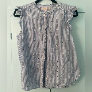 LOFT Striped Clip Ruffle Flower Top